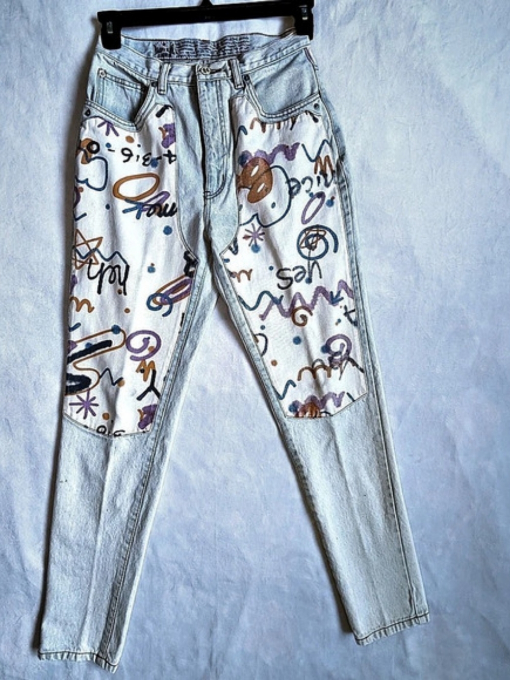 Vintage 90s Dakota Blue Doodle Art Print High Rise Jeans Size 11